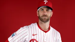 Bryce Harper #3 of the Philadelphia Phillies poses for a portrait during the Philadelphia Phillies Photo Day at BayCare Ballpark on February 20, 2025.