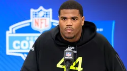Abdul Carter #DL44 of Penn State speaks to the media during the NFL Combine at the Indiana Convention Center on February 26, 2025.