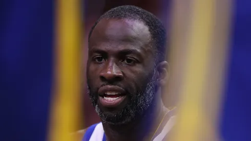 Draymond Green #23 of the Golden State Warriors on the bench during the NBA game at PHX Arena on April 08, 2025 in Phoenix, Arizona.