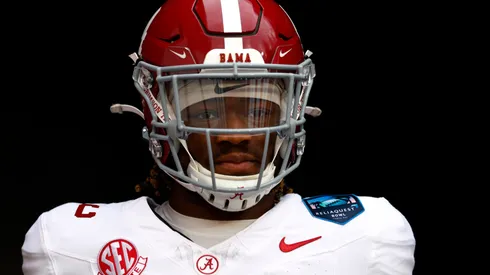 Jalen Milroe #4 of the Alabama Crimson Tide looks on before the game against the Michigan Wolverines during the 2024 ReliaQuest Bowl at Raymond James Stadium on December 31, 2024.
