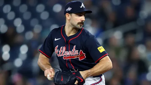 Spencer Strider #99 of the Atlanta Braves pitches in the first inning of their MLB game against the Toronto Blue Jays at Rogers Centre on April 16, 2025 in Toronto, Ontario, Canada.