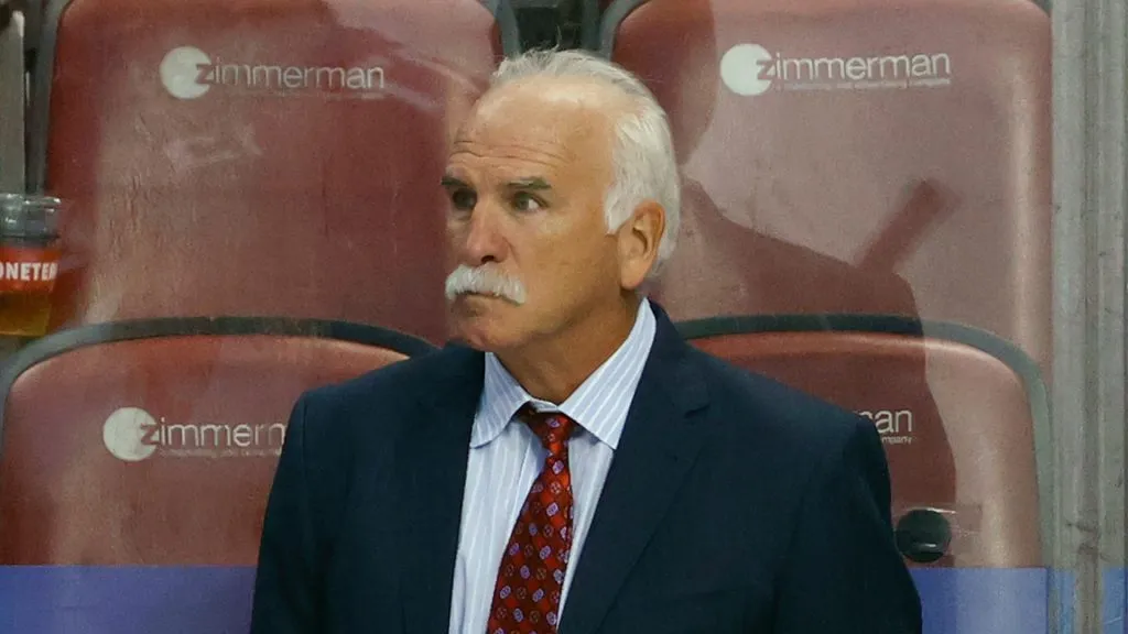 Florida Panthers Head coach Joel Quenneville of the Florida Panthers looks on during third period action against the New York Islanders at the FLA Live Arena on October 16, 2021 in Sunrise, Florida.
