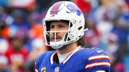 Josh Allen #17 of the Buffalo Bills warms up prior to playing the Denver Broncos during the AFC Wild Card Playoffs at Highmark Stadium on January 12, 2025 in Orchard Park, New York.