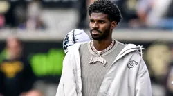 Former Colorado Buffaloes player Shedeur Sanders looks on from the sideline during the Black and Gold Spring Game at Folsom Field on April 19, 2025 in Boulder, Colorado.