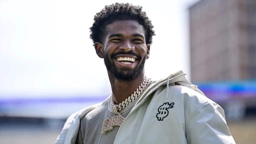 Former Colorado Buffaloes quarterback Shedeur Sanders looks on during a ceremony to retire his jersey before the Black and Gold Spring Game at Folsom Field on April 19, 2025. (Source: Dustin Bradford/Getty Images for ONIT)
