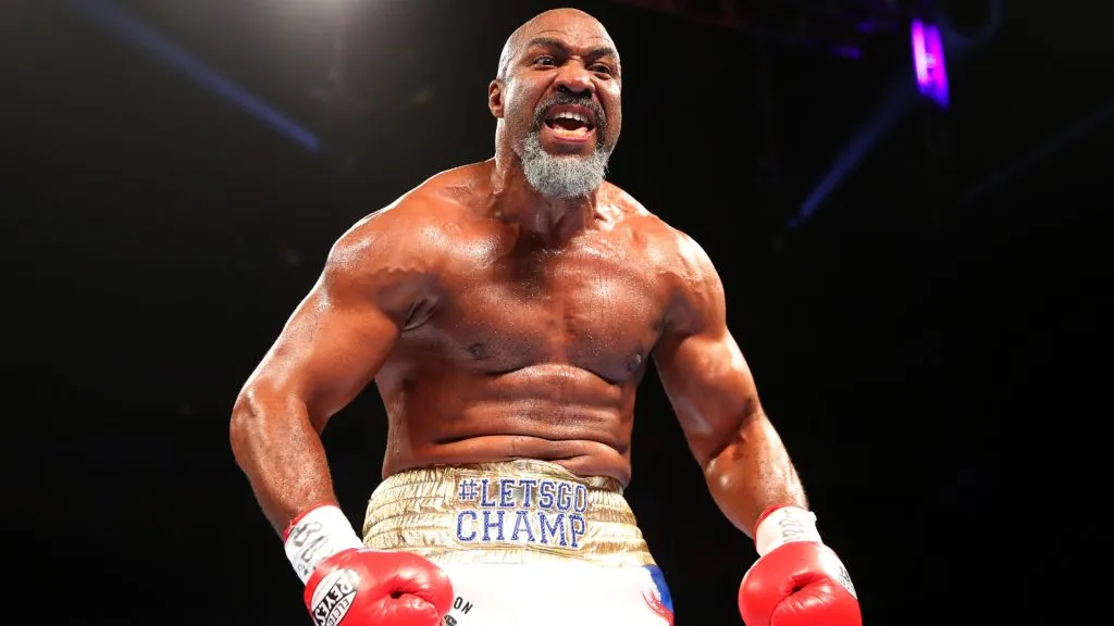 Shannon Briggs celebrates victory over Emilio Ezequiel Zarate during a Heavyweight contest at The O2 Arena on May 21, 2016 in London, England. (Photo by Richard Heathcote/Getty Images)