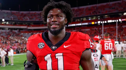 Jalon Walker #11 of the Georgia Bulldogs leaves the field following the game against the Mississippi State Bulldogs at Sanford Stadium on October 12, 2024.