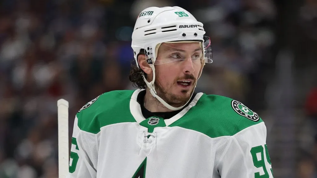 Matt Duchene #95 of the Dallas Stars plays the Colorado Avalanche in the first period at Ball Arena on January 18, 2025 in Denver, Colorado.