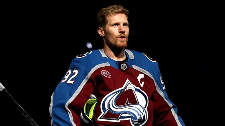 Gabriel Landeskog #92 of the Colorado Avalanche looks on before the game against the Dallas Stars in Game Three of the First Round of the 2025 Stanley Cup Playoffs at Ball Arena on April 23, 2025 in Denver, Colorado.