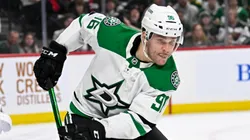 Tyler Seguin #91 of the Dallas Stars skates with the puck in the second period of the game against the Minnesota Wild.