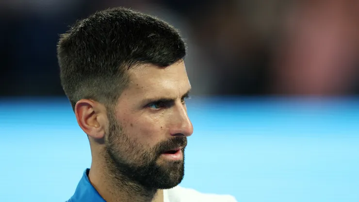 Novak Djokovic of Serbia looks on against Tomas Machac of the Czech Republic during the 2025 Australian Open.