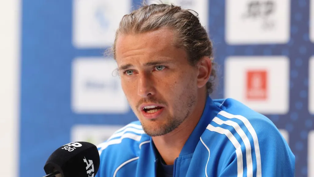 Alexander Zverev of Germany talks to the media during a press conference during day one of the BMW Open. (Alexander Hassenstein/Getty Images for BMW)