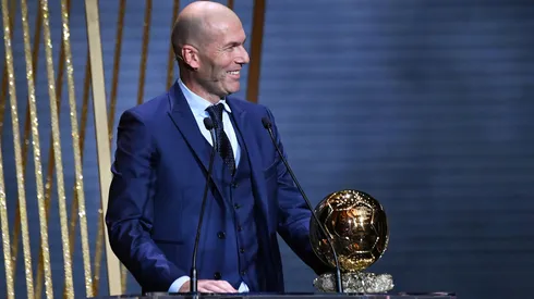 Zinedine Zidane speaks before giving the Ballon d'Or award during the Ballon D'Or ceremony at Theatre Du Chatelet.