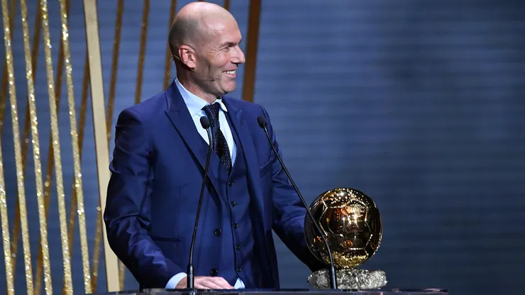 Zinedine Zidane speaks before giving the Ballon d'Or award during the Ballon D'Or ceremony at Theatre Du Chatelet.