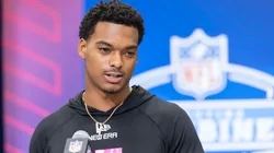 Will Johnson of Michigan speaks to the media during the 2025 NFL Scouting Combine at Lucas Oil Stadium on February 27, 2025.