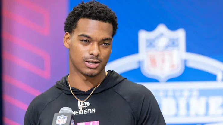 Will Johnson of Michigan speaks to the media during the 2025 NFL Scouting Combine at Lucas Oil Stadium on February 27, 2025.