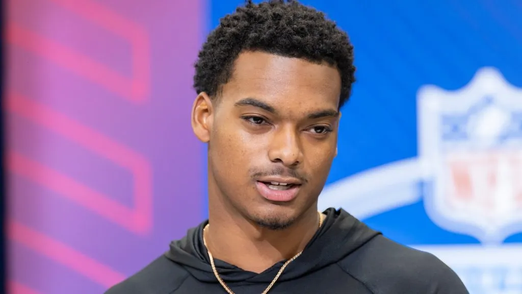 Will Johnson of Michigan speaks to the media during the 2025 NFL Scouting Combine at Lucas Oil Stadium on February 27, 2025. (Source: Michael Hickey/Getty Images)