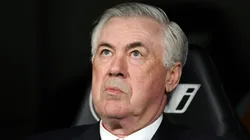 Carlo Ancelotti, Head Coach of Real Madrid, looks on prior to the LaLiga match between Real Madrid CF and Athletic Club at Estadio Santiago Bernabeu on April 20, 2025 in Madrid, Spain.