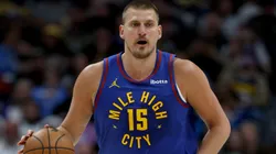 Nikola Jokic #15 of the Denver Nuggets dribbles the ball in Game One of the Western Conference First Round NBA Playoffs against the LA Clippers.