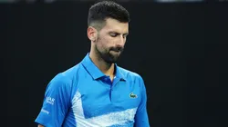 Novak Djokovic of Serbia reacts against Tomas Machac of the Czech Republic in the Men's Singles Third Round match during the 2025 Australian Open.