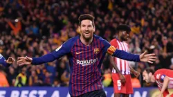 Lionel Messi of Barcelona celebrates after scoring his team's second goal during the La Liga match between FC Barcelona and Club Atletico de Madrid