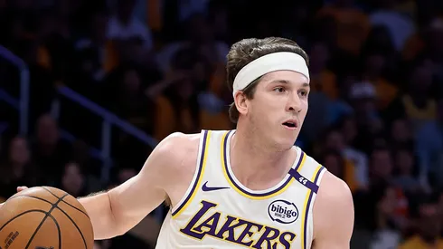 Austin Reaves #15 of the Los Angeles Lakers in Game One of the Western Conference First Round NBA Playoffs at Crypto.com Arena