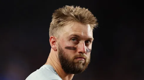 Former player Kody Clemens #2 of the Philadelphia Phillies looks on against the Chicago Cubs at Wrigley Field on July 02, 2024 in Chicago, Illinois.