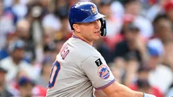 Pete Alonso #20 of the New York Mets hits a single in the third inning against the Washington Nationals at Nationals Park on April 26, 2025 in Washington, DC.