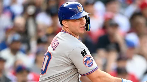 Pete Alonso #20 of the New York Mets hits a single in the third inning against the Washington Nationals at Nationals Park on April 26, 2025 in Washington, DC.