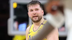 Luka Doncic #77 of the Los Angeles Lakers reacts in the fourth quarter against the Minnesota Timberwolves in Game Two of the Western Conference First Round NBA Playoffs at Crypto.com Arena on April 22, 2025 in Los Angeles, California.