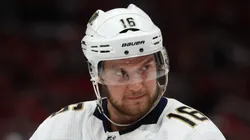 Aleksander Barkov #16 of the Florida Panthers looks on against the Washington Capitals during the first period in Game Six of the First Round of the 2022 Stanley Cup Playoffs at Capital One Arena on May 13, 2022 in Washington, DC.
