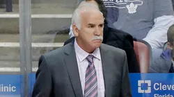 Head coach Joel Quenneville looks on from the bench against the Toronto Maple Leafs during the third period at BB&T Center on February 27, 2020 in Sunrise, Florida.