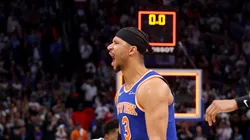 Josh Hart #3 of the New York Knicks reacts after defeating the Detroit Pistons in Game Four of the Eastern Conference First Round NBA Playoffs