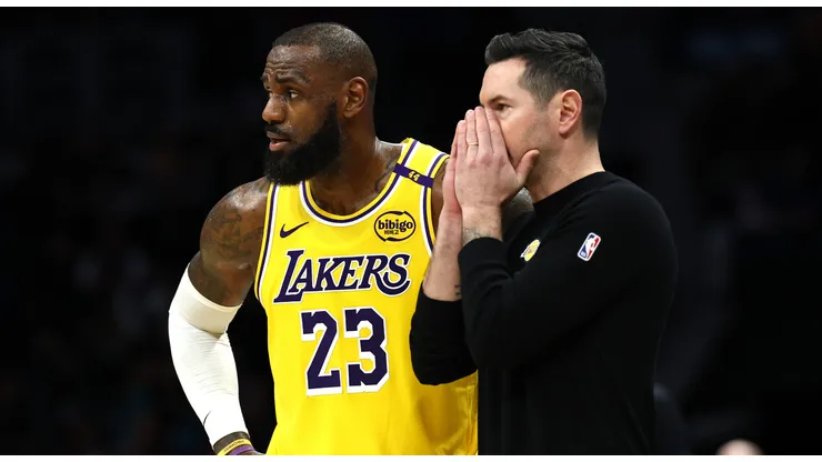 Head coach JJ Redick and LeBron James #23 of the Los Angeles Lakers.