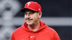 Philadelphia Phillies manager Rob Thomson looks on during batting practice before Game Two of the Championship Series against the Arizona Diamondbacks at Citizens Bank Park on October 17, 2023 in Philadelphia, Pennsylvania.