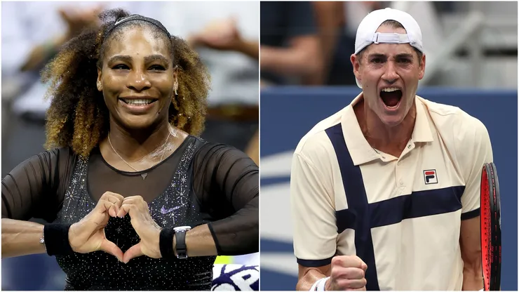 Serena Williams celebrates after defeating Danka Kovinic at the 2022 US Open - John Isner celebrates match point during the 2023 US Open.