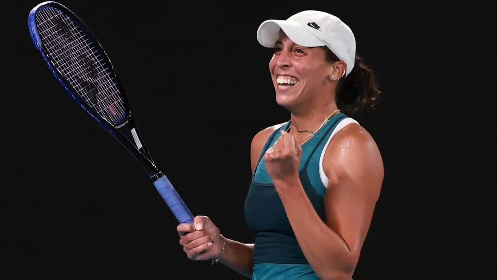 Madison Keys of the United States celebrates winning against Iga Swiatek of Poland in the Women’s Singles Semifinal during day 12 of the 2025 Australian Open. (Source: Darrian Traynor/Getty Images)