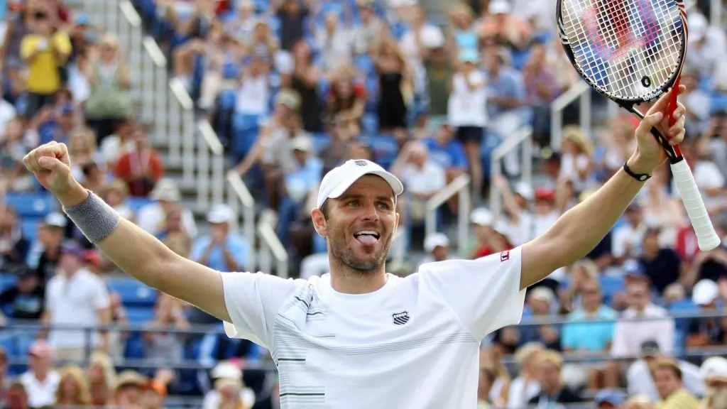 Mardy Fish of the United States celebrates after defeating Kevin Anderson of South Africa during Day Six of the 2011 US Open. (Source: Matthew Stockman/Getty Images)