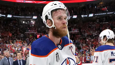 Connor McDavid #97 of the Edmonton Oilers reacts after his team's 2-1 loss against the Florida Panthers in Game Seven of the 2024 Stanley Cup Final at Amerant Bank Arena on June 24, 2024 in Sunrise, Florida.