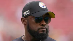 Head coach Mike Tomlin of the Pittsburgh Steelers looks on during pregame warm ups prior to the start of an NFL football game against the San Francisco 49ers at Levi's Stadium on September 22, 2019 in Santa Clara, California.
