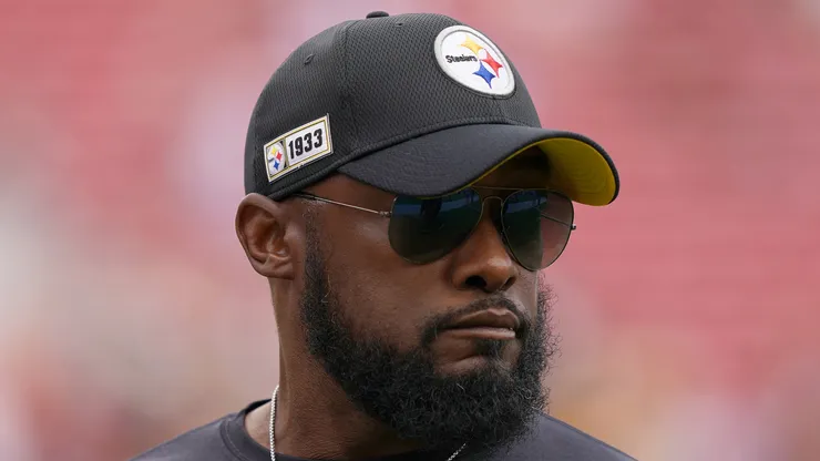 Head coach Mike Tomlin of the Pittsburgh Steelers looks on during pregame warm ups prior to the start of an NFL football game against the San Francisco 49ers at Levi's Stadium on September 22, 2019 in Santa Clara, California.