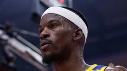 Jimmy Butler III #10 of the Golden State Warriors heads to the locker room in the first half after an injury against the Houston Rockets in Game Two of the Western Conference First Round NBA Playoffs