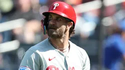 Bryce Harper #3 of the Philadelphia Phillies looks on against the at Citi Field on April 23, 2025 in New York City.