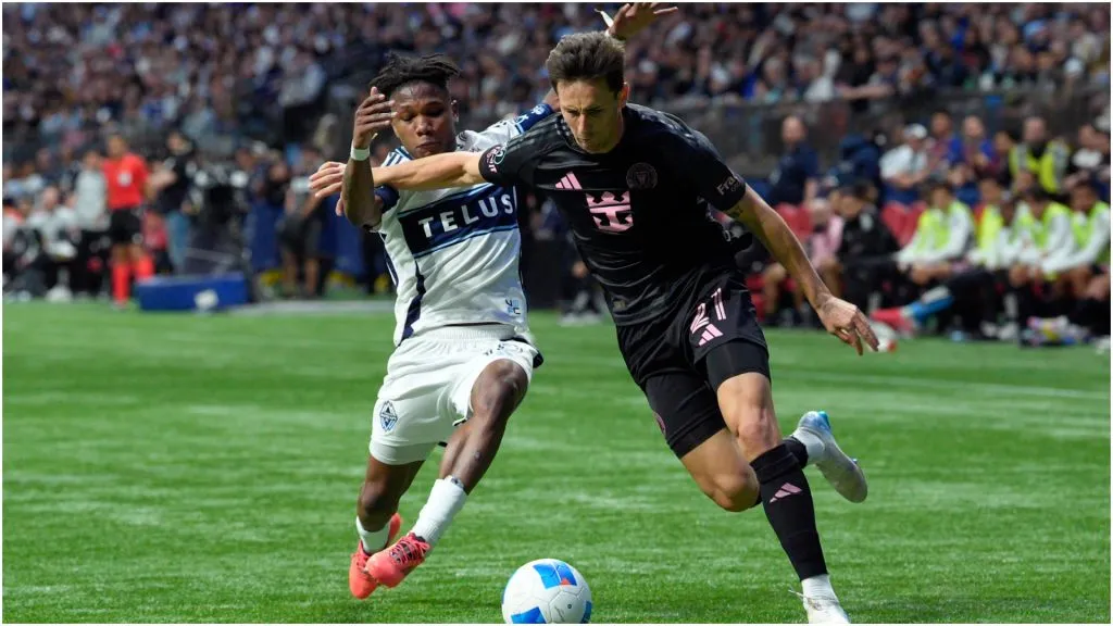 Édier Ocampo of the Vancouver Whitecaps FC battles for possession against Tadeo Allende of Inter Miami – Jeff Vinnick/Getty Images
