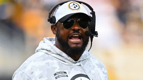Head coach Mike Tomlin of the Pittsburgh Steelers yells in the second quarter of a game against the Baltimore Ravens at Acrisure Stadium on November 17, 2024 in Pittsburgh, Pennsylvania.