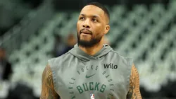 Damian Lillard #0 of the Milwaukee Bucks warms up before Game Four of the Eastern Conference First Round NBA Playoffs against the Indiana Pacers at Fiserv Forum on April 27, 2025 in Milwaukee, Wisconsin.
