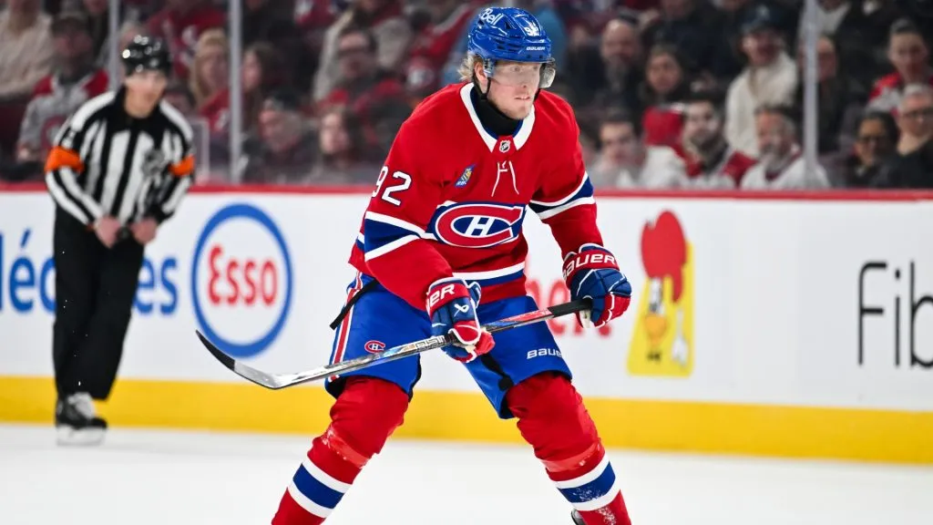 Patrik Laine #92 of the Montreal Canadiens skates during the first period against the Carolina Hurricanes at the Bell Centre on April 16, 2025. (Source: Minas Panagiotakis/Getty Images)