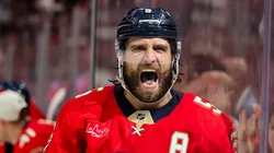 Aaron Ekblad #5 of the Florida Panthers celebrates after scoring a goal during the third period against the Tampa Bay Lightning in Game Four of the First Round of the 2025 Stanley Cup Playoffs at Amerant Bank Arena on April 28, 2025 in Sunrise, Florida.