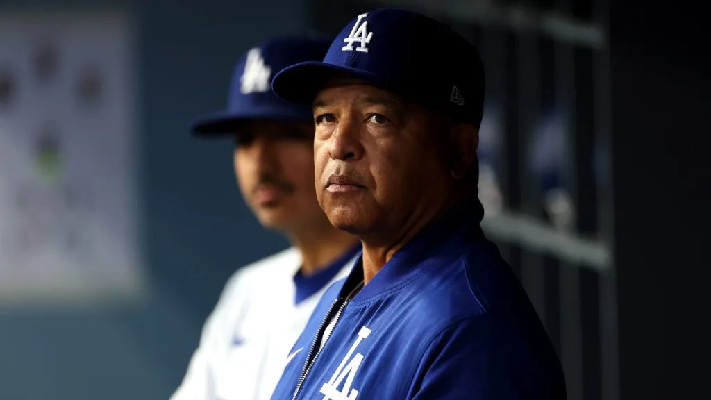 Manager Dave Roberts of the Los Angeles Dodgers looks on during the game against the Atlanta Braves at Dodger Stadium on March 31, 2025. (Source: Luke Hales/Getty Images)