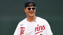 J.J. McCarthy of the Minnesota Vikings looks on prior to the start of the game between the Tampa Bay Rays and Minnesota Twins at Target Field on June 18, 2024 in Minneapolis, Minnesota.
